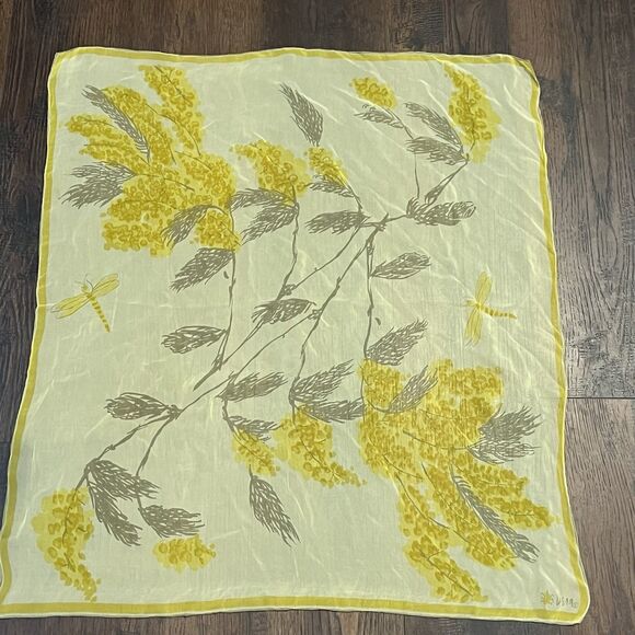 Vintage Vera Neumann Scarf Silk Chiffon Sheer Floral Yellow Ladybug 30X26" Rare! - Picture 11 of 11